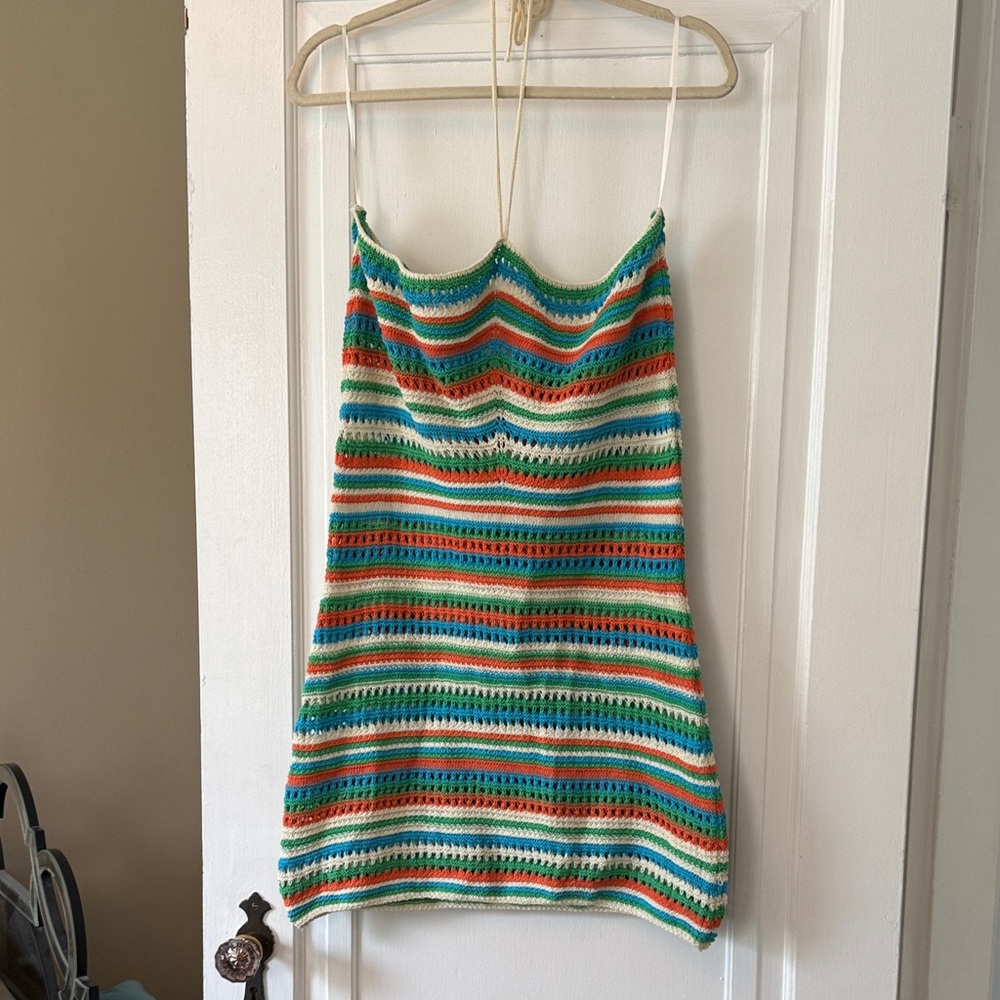 Mango Colorful Striped Crochet dress